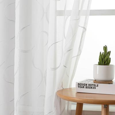 TEMU Elegant White Sheer Curtains With Embroidered Trellis Design - Grommet Top, Rod Pocket Tulle For Living Room & Bedroom Decor Image