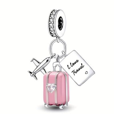 TEMU 1pc 925 Silver-plated Travel Airplane Charm Diy Pendant, Fit Bracelet Bangle Necklace, Jewelry Making Birthday Gift For Women Image