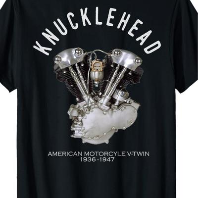 TEMU T-shirt| Chinese Ancient Stylegridsmen V-twin Motorcycle Graphic T-shirt- 100% Cotton, 180g, Dark, Featuring American Motorcycle Logo, Machine Washable, Casual Wear Image