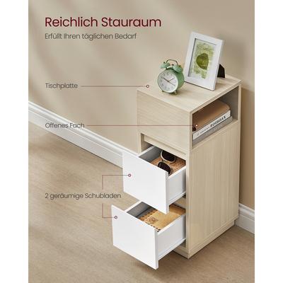 TEMU Slim Bedside Table Small Narrow Side End Table With 2 Drawers 1 Open Compartment Mounted To Face Left Or Bedroom Living Room, Storage Drawer Units Image