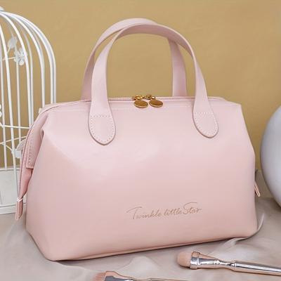 TEMU Elegant Tote Bag, Large Capacity Portable Handbag With Handles, High-end Pu Cosmetic Storage, No , Hand Wash/ Safe Image