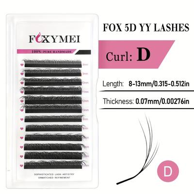 TEMU 12rows Fox 5d Yy Lashes C/d Fluffy Wispy Diagonal Flying Premade Fans 8-13mm Fox Eye Eyelashes Extension Eyetail Effect Camellia Style Individual Eyelash Soft Natural Lash Makeup Image