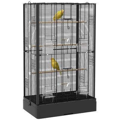 TEMU Pawhut Bird Cage 61x36.5x98 Cm Birdhouse With Doors, Perches, Extendable Tray, Food Boxes And Handles, Cage For Nymphs, Parakeets, , Image
