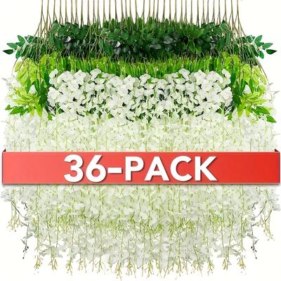TEMU 36pcs Wisteria Flower Garland - 3.6ft White Hanging Flower Vine, , Suitable For Weddings, Parties, Festival Decorations And Home Garden Wall Arrangements Image