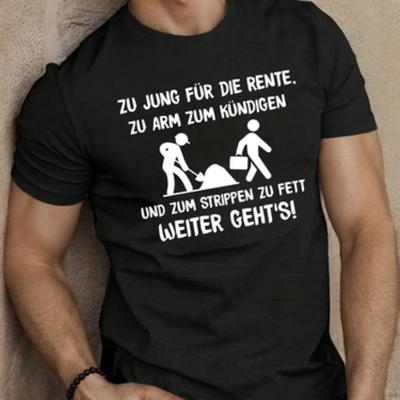 TEMU Men's Humorous German Text Print T-shirt - 100% Cotton 180gsm Casual Short Sleeve Round Neck Tee, Machine Washable Regular Fit For Casual Attire & Gifts, Apparel | Design | Comfortable Clothing Image