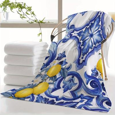 TEMU Patterned Bath Towel - Microfiber, Ideal For Beach Vacations & , 350gsm Polyester, Summer Bath Towel|vibrant Pattern|quickdry Fabric Image
