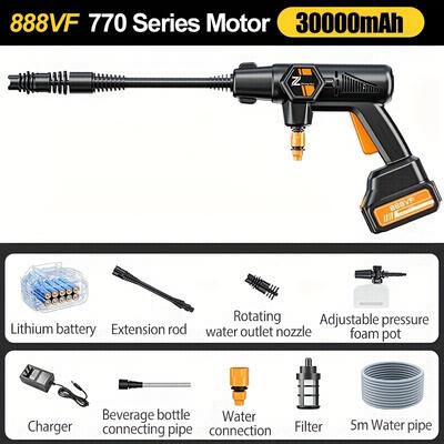 TEMU 100bar Electric Car Wash - 13000mah Wireless High Pressure Water Sprayer With Nozzle, Rechargeable Battery For Cars, Shoes, And More, Pressure Washer Image