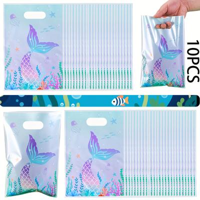 TEMU 10/25/50pcs Mermaid Gift Bags, Mermaid Birthday Gift Bags, Birthday Party Gift Bags With Handles, Suitable For Birthdays, Weddings, Hawaiian Gift Packaging, Supermarket Supplies Image