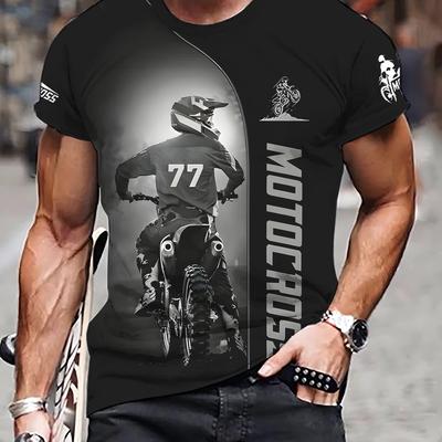 TEMU Men's 'motocross' Print Short Sleeve Crew Neck T-shirt, Casual Stylish Tee As Gift Image