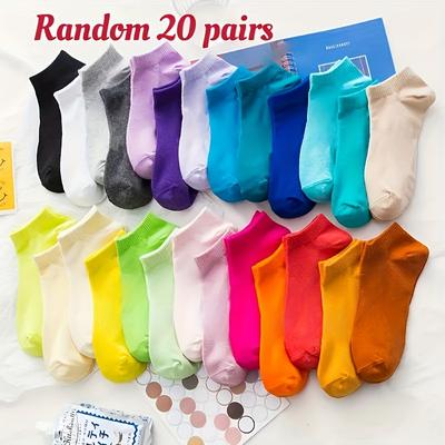 TEMU 10/20 Pairs Of Solid -colored Ankle Socks - Soft, Breathable, And Stylish In Black, Pink, Purple, Green, And Blue, Casual Or Formal Occasions, Cute Socks Image