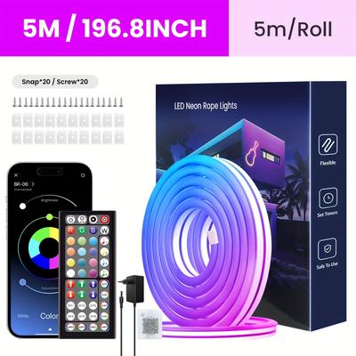TEMU Rgb Neon Lights, With App & Remote Control, Adjustable Color, Can Followmusic Rhythm Through App, Flexible Neon Strip Lights Rgb Rope Lights, For Bedroom Room Decor Image