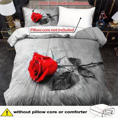 TEMU 2/3pcs Duvet Cover Set, Rose Floral Printed Comforter Cover Set, King And Bedding Set, Machine Washable Polyester, Quilt Decoration, Bedroom , Birthday Gift Image