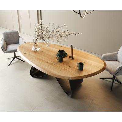 DELIFE Esstisch Edge Oval 220x120x2,5 Eiche Natur W-Gestell Metall Schwarz Flow-Edge, Esstische Image