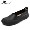 DRKANOL Flache Schuhe im literarischen Stil für Damen, Slip-on-Loafer, handgefertigt, Retro, flach, echtes Leder, bequem, Freizeitschuhe, große Größe 41,