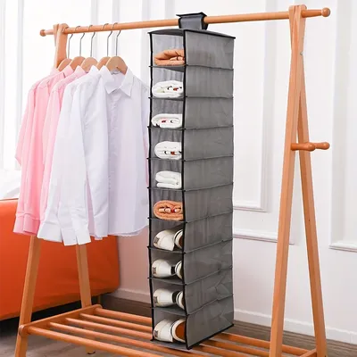 Hanging Closet Organizer 10-Shelf, Non-Woven Fabric, Foldable undergarments Storage, Wall-Mounted for Various Room Types