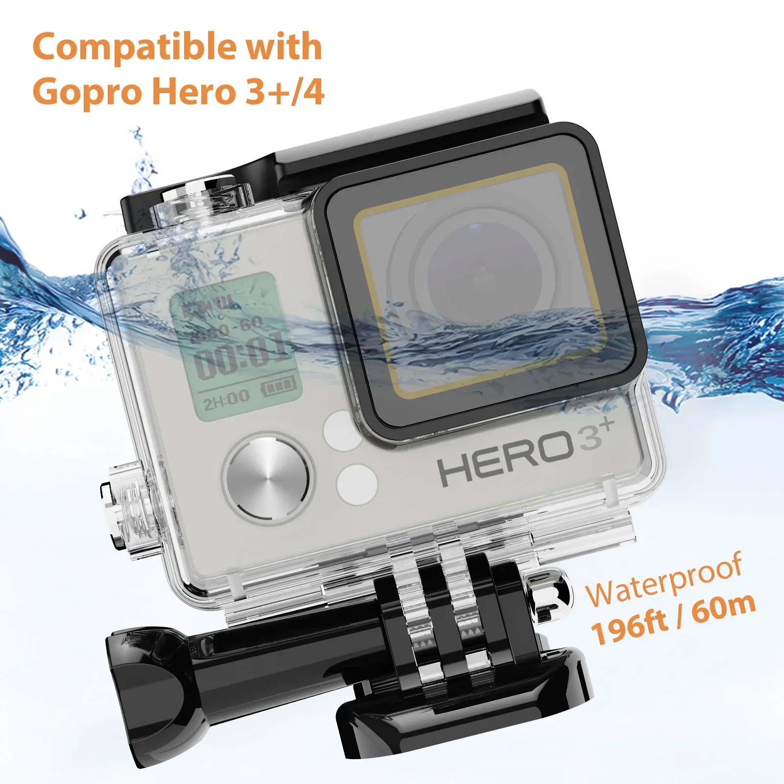 Für GoPro Hero 4 3+ Wasserdichtes Gehäuse 60m Unterwasser-Tauchschutzgehäuse für Go Por 4 3+ GoPro4 Tauchabdeckung Zubehör Image