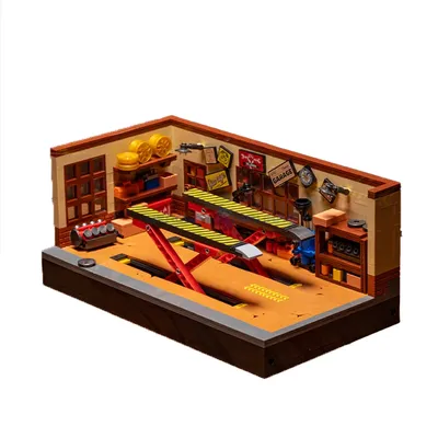 Retro Auto Reparatur Shop MOC JD098 Bausteine Fahrzeug Kreative Vitrine Szene Modell Ziegel DIY Image