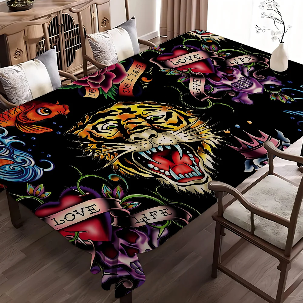 Ed-hardy Tattoo Tiger Polyester wasserdichte Tischdecke Nachttisch staubdichte dekorative Tuch Wohnzimmer Couchtischdecke Image