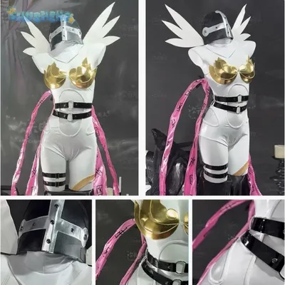 Digimon Adventure New World Cosplay Angewomon Kostüm Halloween Party sexy Leder Overall Flügel Prop Image