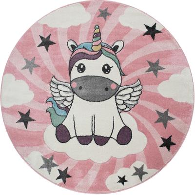 Kinderteppich PACO HOME "Cosmo 395", pink, H:12mm Ø:200cm, Polypropylen, Teppiche, 3D-Design, niedliches Einhorn Motiv, Pastell-Farben, Kinderzimmer Image