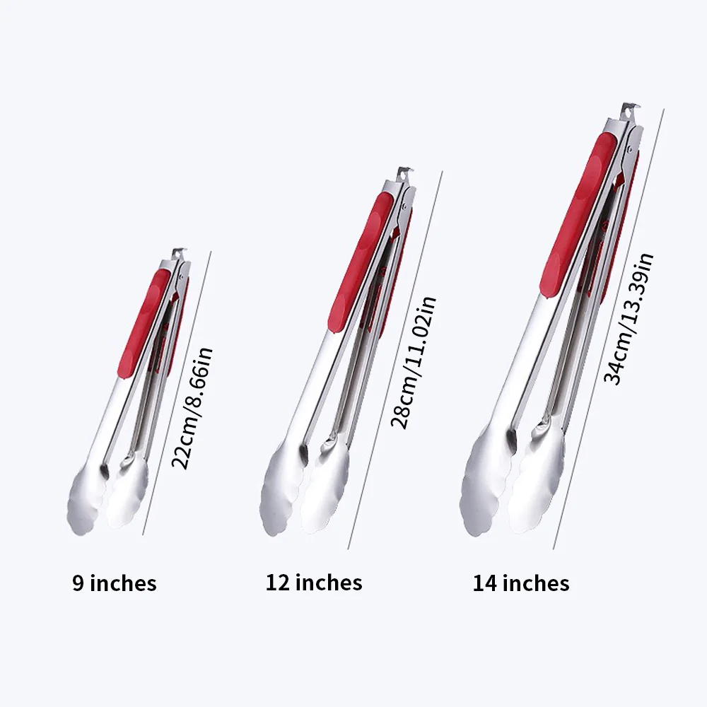 9", 12", 14" - rutschfeste Grillzange aus Edelstahl, Fleisch, Salat, Brot, Clip, Grillregal, Buffet-Clip, Grill- und Kochutensilien Image