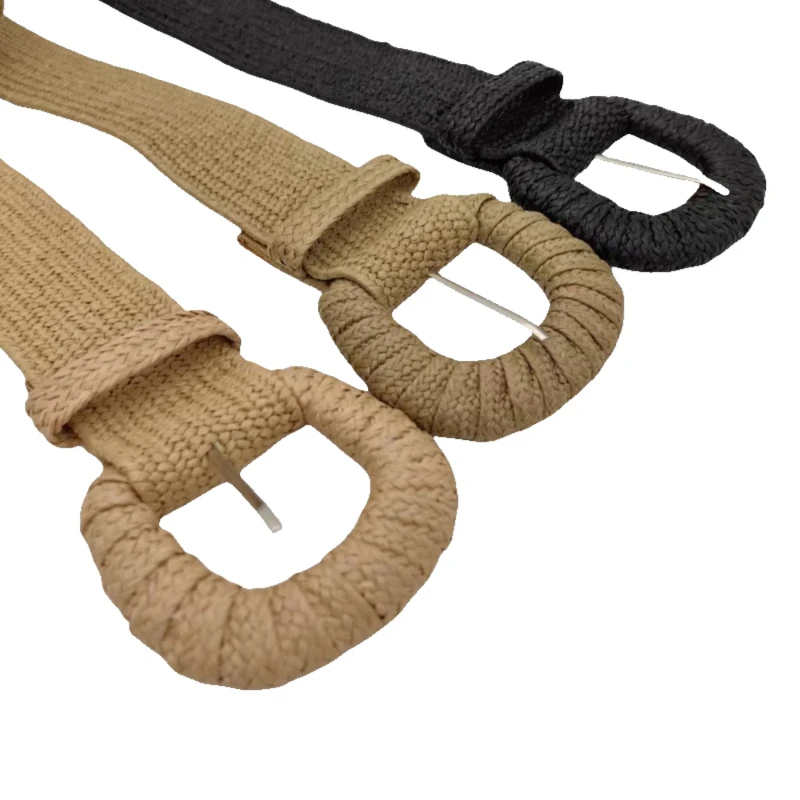 Frauen Sommer Pin Schnalle Gürtel Mode Retro weibliche geflochtene breite Gürtel Designer gewebte elastische pp Stroh Gras Mädchen Bund Image