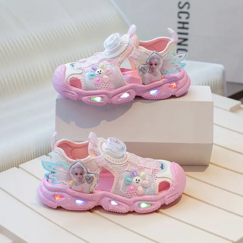 Kids'Casual Schuhe Sandalen Elsa Princess Frozen Mesh Mode Sommerschuhe für Mädchen Atmungsaktiv Anti-Rutsch Rosa Lila Größe 22-30