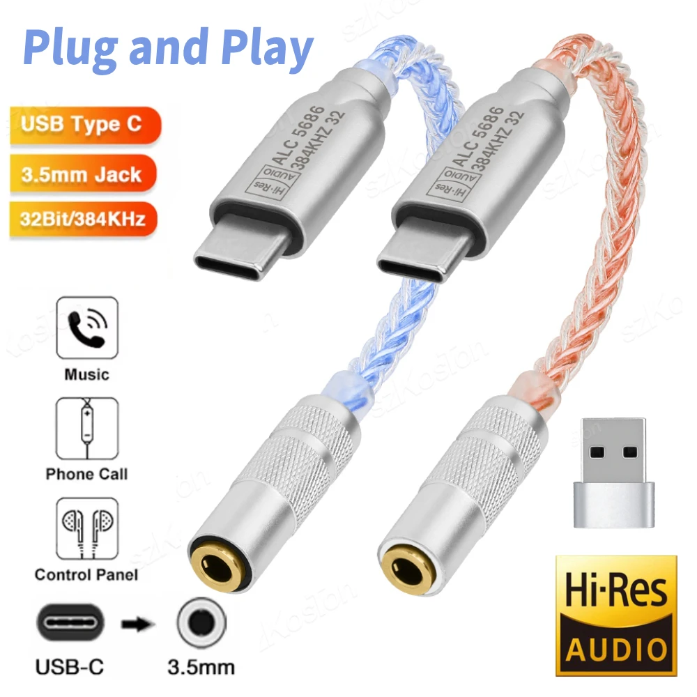 ALC5686 Chip Typ-C auf 3,5 mm Audio-Adapterkabel 32b/384kHz DAC HiFi-Audio-Decoder IEM Kopfhörerverstärker für iPhone15 Xiaomi Image