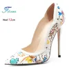 Designer Neue Mode Cut Spitze Einzelne Schuhe 12 CM Dünne High Heels Weiß Druck 2025 Sommer Elegante