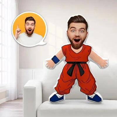 Benutzerdefiniertes Gesichtskissen Benutzerdefiniertes Kissen Gesichtskörperkissen Personalisiertes Fotokissen Geschenkkissen Spielzeug Son Goku Wurfkissen MiniMe Kissen Image