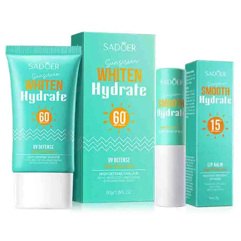 SADOER SPF 60+ Gesichts-Sonnenschutz-Bleaching-Cremes für Gesicht, Körper, Hals, Solar-Blocker, Sonnenschutz, feuchtigkeitsspendender Lippen-Sonnenschutz, Lippenbalsam Image