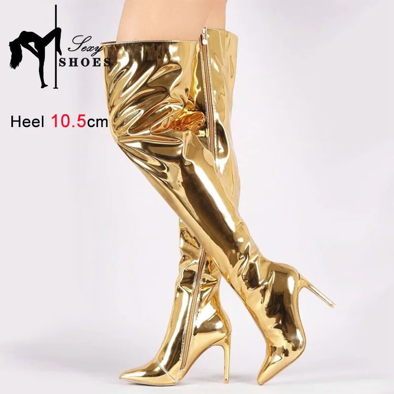 Europa und Amerika Nachtclub Party Stiefel für Frauen spitze Zehen Schuhe seitlicher Reißverschluss Damen High Heels Spiegel Gesicht Overknee Stiefel