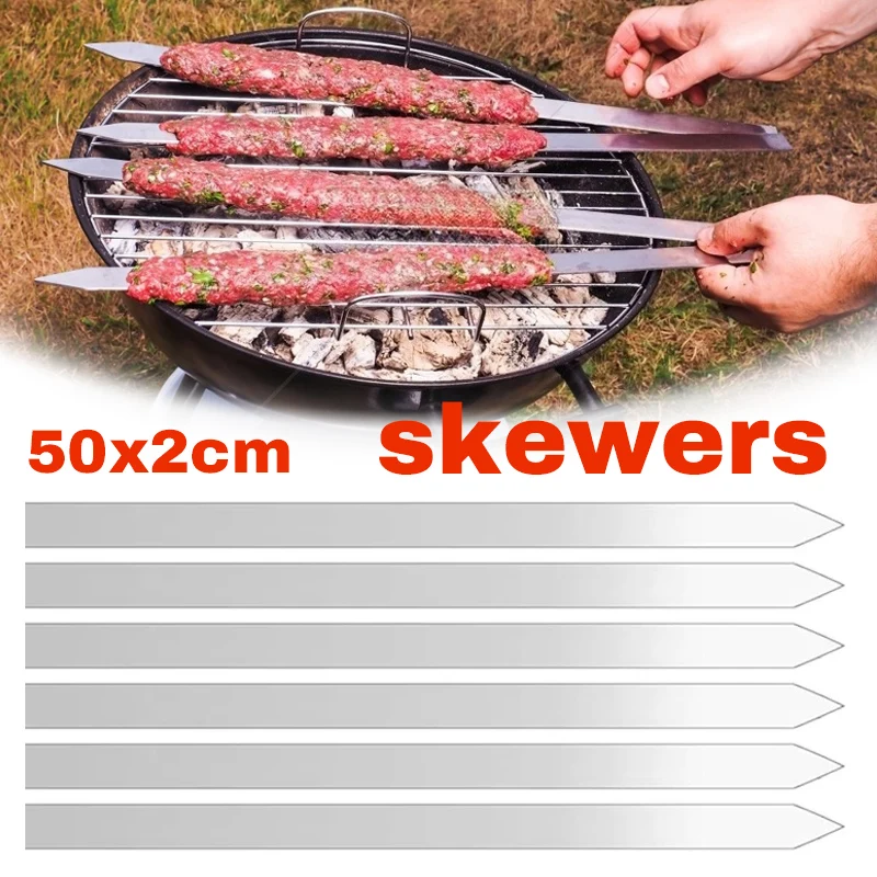 Edelstahl-Grillspieße, 40/50 cm, flach, robust, Kebab-Sticks zum Grillen, Kochen im Freien, Camping, langlebig Image