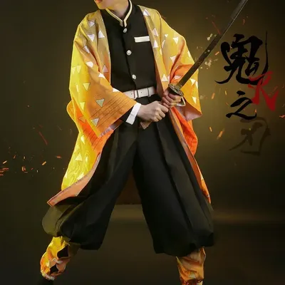 Anime Dämon Slayer Azuma Zenitsu Cosplay Kostüm Dämonentöter Kimono Uniform Wasser T Umhang Party Kleidung Halloween Kostüme Image