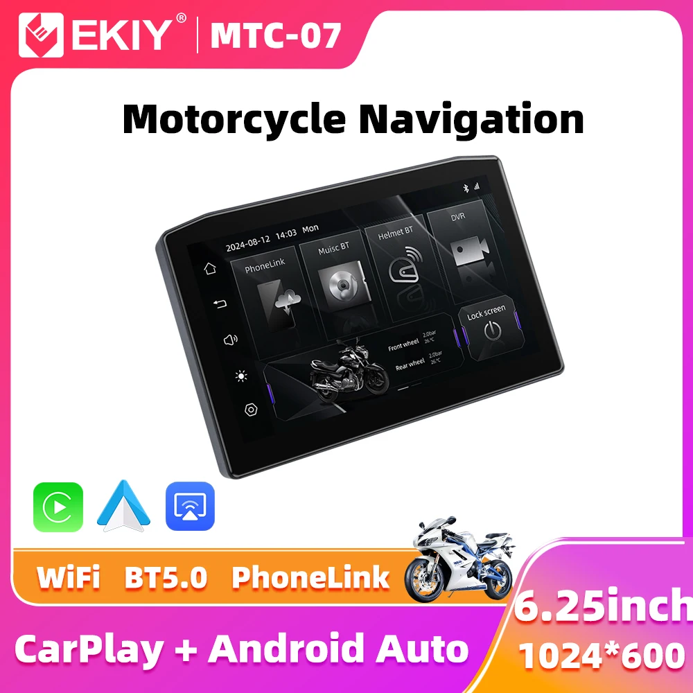 EKIY 6,25" GPS Motorrad Navigation Tragbares digitales Armaturenbrett Diebstahlschutz Abnehmbarer Bildschirm Drahtloses CarPlay Moto Android Auto Image