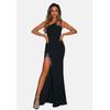 Jerseykleid MODA MINX "Bonnie Long Slit Dress", Damen, Gr. M, EURO-Größen, schwarz, 100% Polyester, elegant, lang, ohne Ausschnitt, ohne Ärmel, Kleider, mit funkelndem Steinbesatz