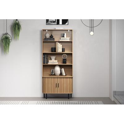 Bücherregal INOSIGN "Ronda", schwarz (esche schwarz), B:80cm H:172cm T:40cm, Holzwerkstoff, Metall, Holz, Regale, Standregal mit Schiebetüren - Maße (B/T/H) 80/40/172 cm Image