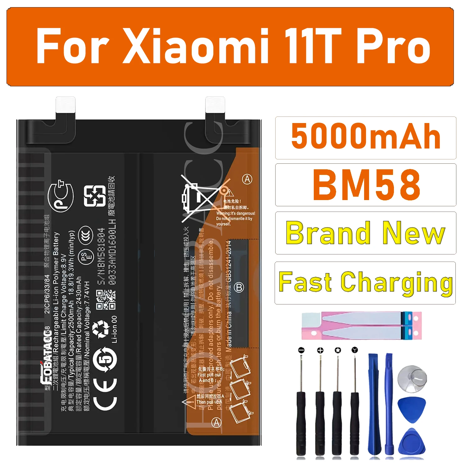 2026 Jahre EOBATACC Neue 100 % Originalbatterie BM58 für Xiaomi 11T Pro Batterien + kostenlose Werkzeuge Image