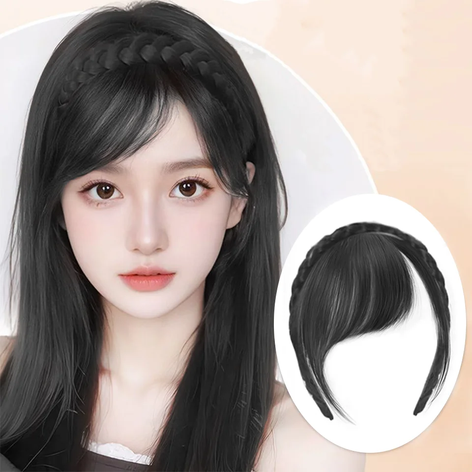 LUPU Elegantes, synthetisches, geflochtenes Stirnband mit Pony, trendiges Haarverlängerungszubehör, für Frauen, tägliches Partygeschenk Image