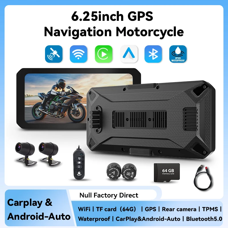 Null 6,25 Zoll WiFi GPS Navigation Display Motorrad Carplay & Android Auto Wireless Dashcam Auto Black Box Motorrad Zubehör Image