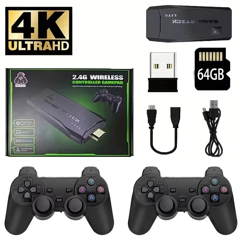 M8 Video Game Stick Lite HD Video Game Console 64GB Double Wireless Controller For 10000 Retro 4K Games Kid Xmas Gift