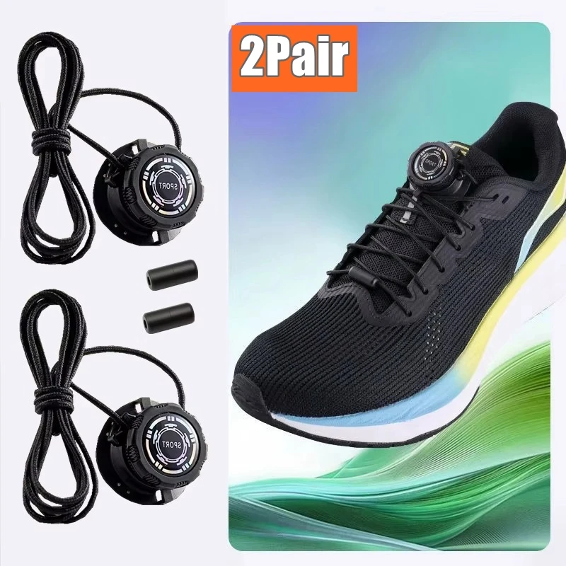 2 Sets automatische Schnürsenkel ohne Bänder, einfache Installation, drehbare Schnallen-Schnürsenkel, rund, dickes Seil, Sneakers, Schnürsenkel, Schuhzubehör Image