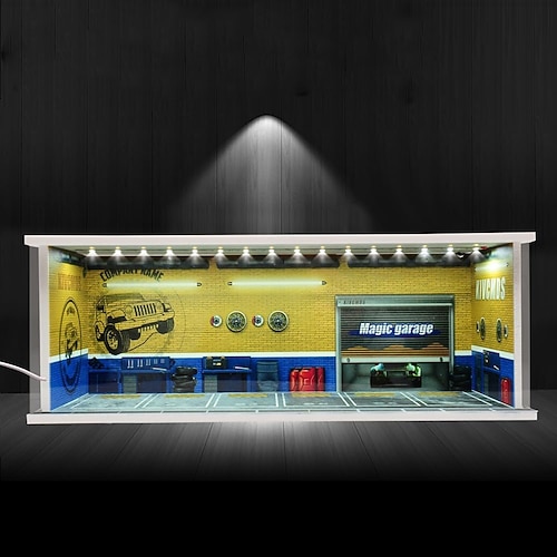 Vetrina espositiva per modellini di auto in metallo pressofuso, diorama, garage, modello di parcheggio simulato, scena in miniatura, parcheggio, montaggio in PVC con cornice per esposizione di modelli di parcheggio luminosi, scatola espositiva per...