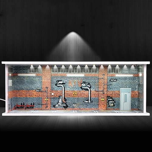 Vetrina espositiva per modellini di auto in metallo pressofuso, diorama, garage, modello di parcheggio simulato, scena in miniatura, parcheggio, montaggio in PVC con cornice per esposizione di modelli di parcheggio luminosi, scatola espositiva per...