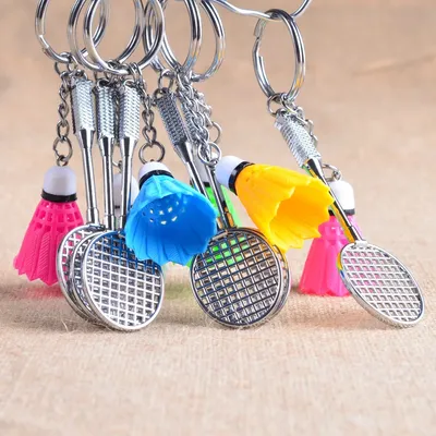 Sporty novelties simulation badminton key chain pendant Colorful shuttlecock key ring sport fan