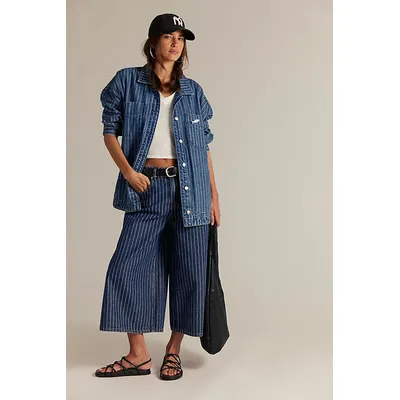 We The Free Madison City Pinstripe Denim Jacket at Free People in Airstrip, Size: Large