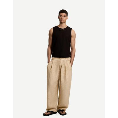 Bershka Balloon Fit Linen Trousers Men 34 Sand