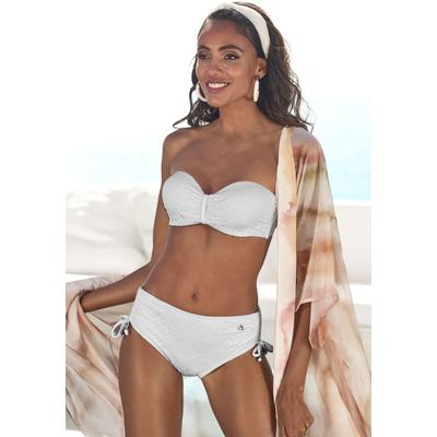 Bügel-Bandeau-Bikini-Top LASCANA "Omara", Damen, Gr. 34, Cup B, beige (creme), Recycling-Polyamid, unifarben, modisch, Bikini-Oberteile, mit Lochstickerei Image