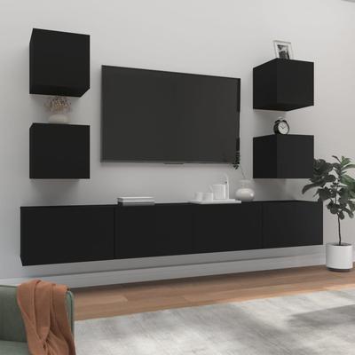 TEMU 6pcs Tv Cabinet Set Black Wood Material Image