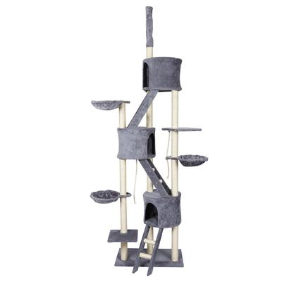 TEMU Wiltec Ceiling-high Scratching Tree 233-270 Cm In Light Gray, Cat Scratching Tree With 3 Cat Houses And Ladders, Cat Furniture With Lounging Nests, Cat Tree With Sisal Image